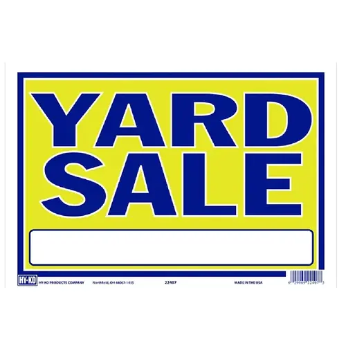 Neon Sign, YARD SALE, Blue Legend, Yellow Background, Plastic, 9 in H x 13 in W Dimensions - pack of 10