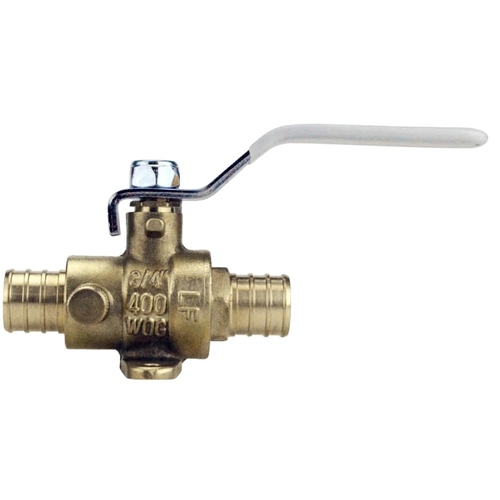 Apollo Valves APXV34WD Ball Valve with Drain and Mounting Pad, 3/4 in Connection, Barb, 200 psi Pressure, Lever Actuator