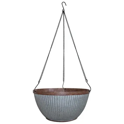 Westlake Hanging Basket, Grooved Pattern, Resin, Rustic Galvanized - pack of 12