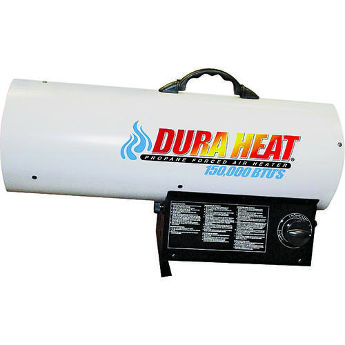 Forced Air Heater, 100 lb Fuel Tank, Liquid Propane, 120000/135000/150000 Btu, 99 % Efficiency