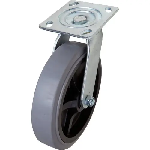 Swivel Caster, 8 in Dia Wheel, Thermoplastic Rubber Wheel, Black/Gray, 700 lb