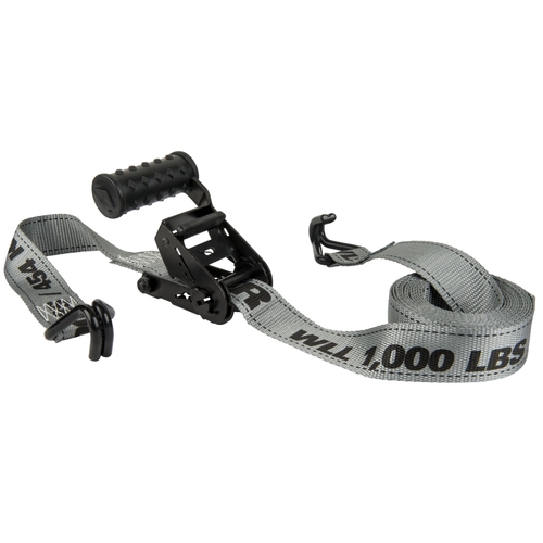 Diamond Series Tie-Down, 1-1/2 in W, 12 ft L, Gray, 1000 lb Working Load, J-Hook End