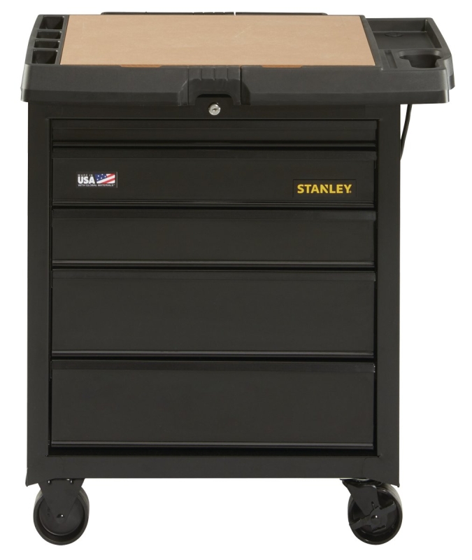 Stanley STST23151BK 100 Series Mobile Workbench, 31-1/2 in OAW, 21-3/4 in OAD, 33-1/4 in OAH, 500 lb, 5-Drawer, Black