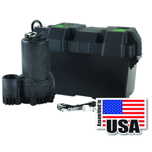 Battery Backup Sump Pump with Automatic Switch, 12 VDC, 1-1/2 in Outlet, 15 ft Max Lift Head, 48 gpm