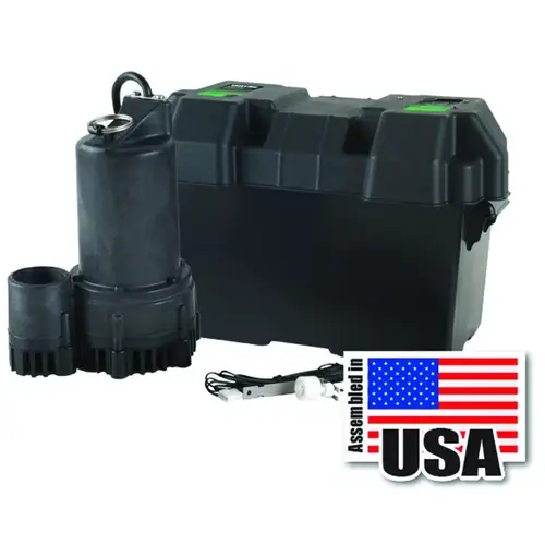 Wayne ESP25N Battery Backup Sump Pump with Automatic Switch, 12 VDC, 1-1/2 in Outlet, 15 ft Max Lift Head, 48 gpm