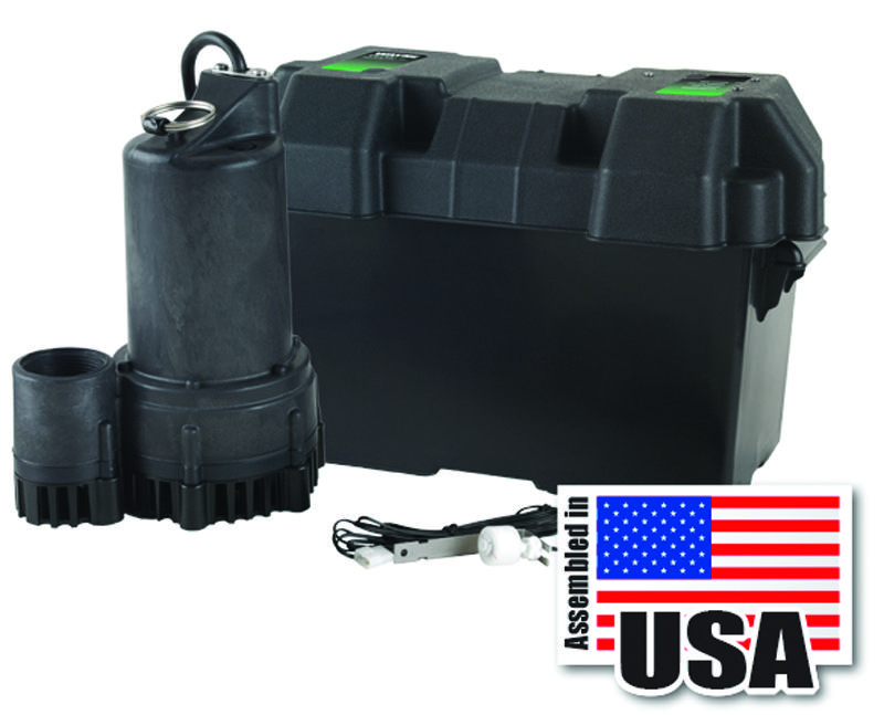 Wayne ESP25N Battery Backup Sump Pump with Automatic Switch, 12 VDC, 1-1/2 in Outlet, 15 ft Max Lift Head, 48 gpm