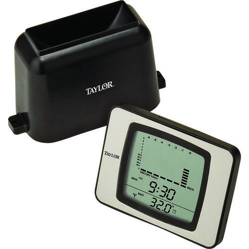 TAYLOR 2755 Wireless Rain Gauge with Thermometer, Alkaline, Lithium-Ion Battery, 99.98 in, Silver