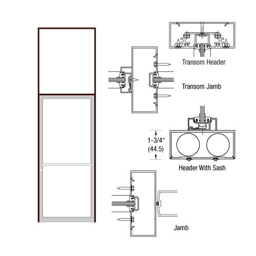 Bronze Black Anodized Custom Sized Series 450 Transom Single Door Frame