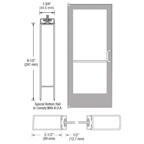 CRL-U.S. Aluminum 1CD42211R136 Clear Anodized 400 Series Medium Stile Inactive Leaf of Pair 3'0 x 7'0 Offset Hung with Pivots for Surf Mount Closer Complete ADA Door for 1" Glass with Lock Indicator, Cylinder Guard