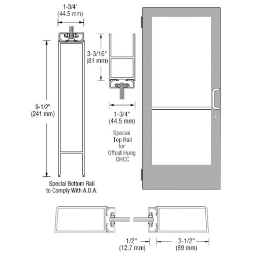 CRL-U.S. Aluminum CD41411R036105 Clear Anodized Single 36" x 84" Series 400 Medium Stile Right Side Latch Butt Hinged Entrance Door for Overhead Concealed Door Closer