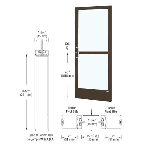 CRL-U.S. Aluminum CZ21722L036 Bronze Black Anodized 250 Series Narrow Stile (RHR) HRSO Single 3'0 x 7'0 Center Hung for OHCC with Standard Push Bars Complete Panic Door with Std. Panic & 9-1/2" Bottom Rail