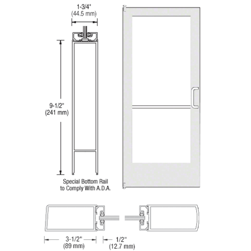 CRL-U.S. Aluminum DE42252R136 White KYNAR Paint 400 Series Medium Stile Inactive Leaf of Pair 3'0 x 7'0 Offset Hung with Pivots for Surf Mount Closer Complete Door Std. Lock and 9-1/2" Bottom Rail
