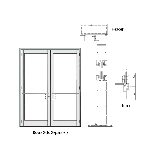 CRL-U.S. Aluminum DH350NA10FNP11 DH-350 Series Up and Over Frame for a Pair of Doors 72" x 84" Opening Prepped for 3-Point Locks and 6 Butt Hinges Swing-In, Clear Anodized Class 1