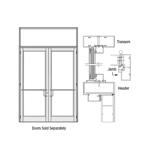 CRL-U.S. Aluminum DH350NA10FTP11 DH-350 Series Frame with Transom Prepped for Three-Point Locks and 6 Butt Hinges for 72" x 84" Pair of Doors Opening Swing-In, Clear Anodized Class 1