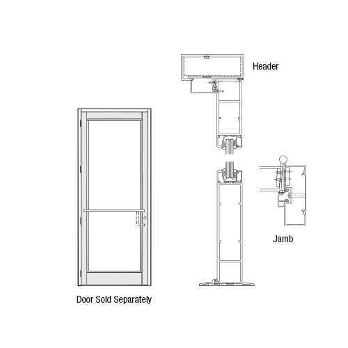 CRL-U.S. Aluminum DH350NA11FNL52 White KYNAR Paint DH-350 Impact Resistant Storefront Single Door Frame for 36" x 96" Opening Left Hand Swing-In Prepped for 3-Point Lock 4 Butt Hinges