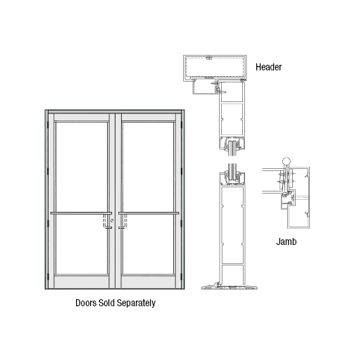 CRL-U.S. Aluminum DH350NA11FNP11 DH-350 Series Up and Over Frame for a Pair of Doors 72" x 96" Opening Prepped for 3-Point Locks and 8 Butt Hinges Swing-In, Clear Anodized Class 1