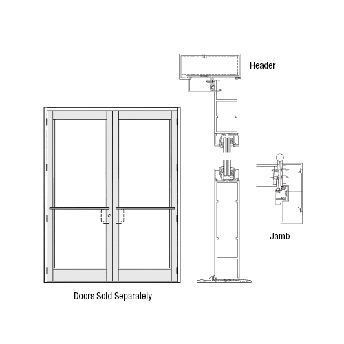 CRL-U.S. Aluminum DH350NA11FNP52 White KYNAR Paint DH-350 Series Up and Over Frame for a Pair of Doors 72" x 96" Opening Prepped for 3-Point Locks and 8 Butt Hinges Swing-In