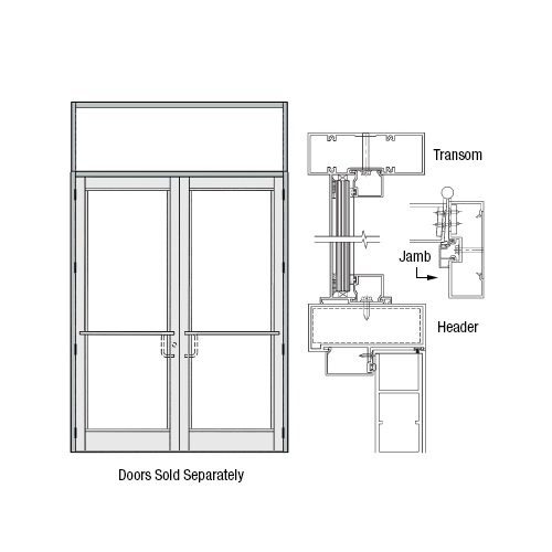 CRL-U.S. Aluminum DH350NA11FTP11 DH-350 Series Frame with Transom Prepped for Three-Point Locks and 6 Butt Hinges for 72" x 96" Pair of Doors Opening Swing-In, Clear Anodized Class 1