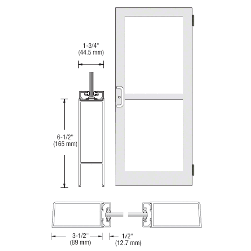 CRL-U.S. Aluminum DZ41552 White KYNAR Paint Custom Single Series 400 Medium Stile Butt Hinged Entrance Door With Panic for Surface Mount Door Closer