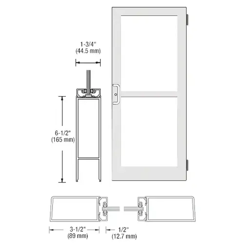 CRL-U.S. Aluminum DZ41552 White KYNAR Paint Custom Single Series 400 Medium Stile Butt Hinged Entrance Door With Panic for Surface Mount Door Closer