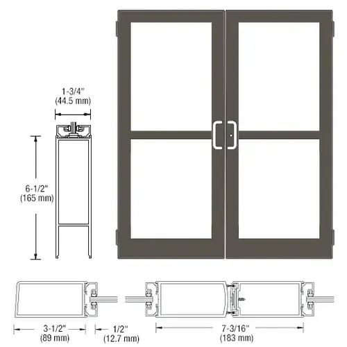 CRL-U.S. Aluminum DZ42522 Class I Bronze Black Anodized Custom Pair Series 400 Medium Stile Butt Hinged Entrance Door With Panics for Surface Mount Door Closers