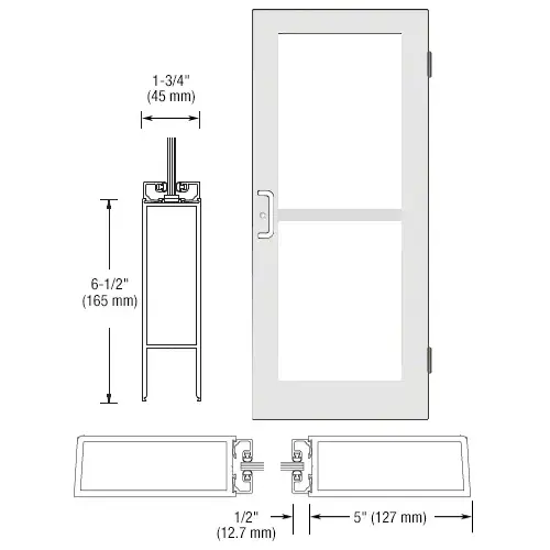 CRL-U.S. Aluminum DZ51552 White KYNAR Paint Custom Single Series 550 Wide Stile Butt Hinged Entrance Door For Panics and Surface Mount Door Closers