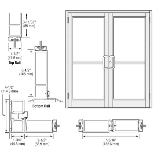 White KYNAR Paint Custom Pair Series 800 Durafront Medium Stile Butt Hinge Entrance Doors For Panics and Surface Mount Door Closers