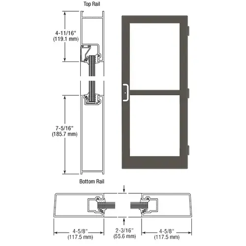 CRL-U.S. Aluminum SZ41522 Class I Bronze Black Anodized Custom Single StormFront Series 400 Medium Stile Butt Hinged Entrance Door For Panic and Surface Mount Door Closer