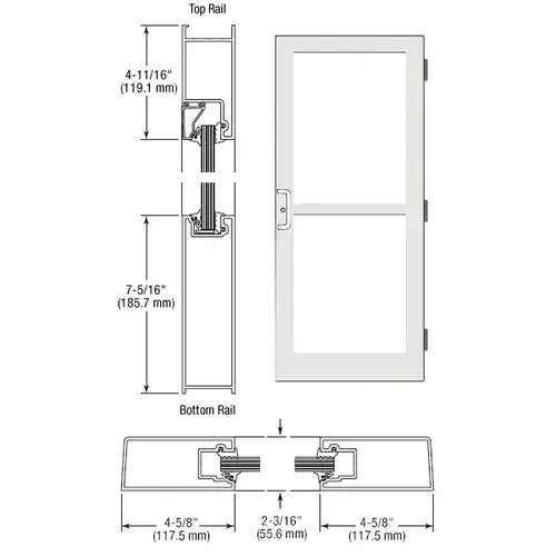 CRL-U.S. Aluminum SZ41552 White KYNAR Paint Custom Single StormFront Series 400 Medium Stile Butt Hinged Entrance Door For Panic and Surface Mount Door Closer