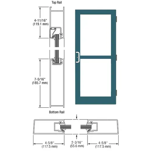 CRL-U.S. Aluminum SZ41571 Custom KYNAR Paint Custom Single StormFront Series 400 Medium Stile Butt Hinged Entrance Door For Panic and Surface Mount Door Closer