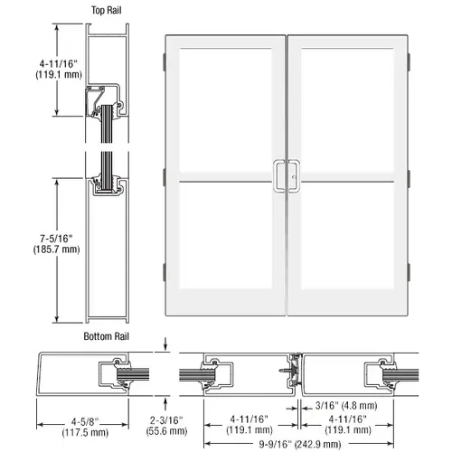 CRL-U.S. Aluminum SZ42552 White KYNAR Paint Custom Pair StormFront Series IG500 StormFront Butt Hinged Entrance Doors for Panics and Surface Mount Door Closers