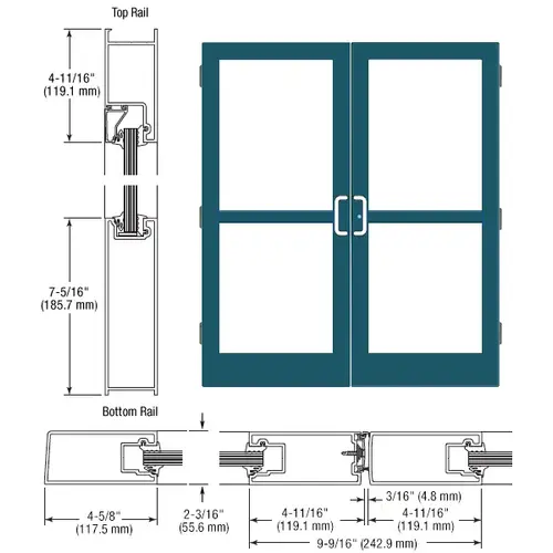 CRL-U.S. Aluminum SZ42571 Custom KYNAR Paint Custom Pair StormFront Series IG500 StormFront Butt Hinged Entrance Doors For Panics and Surface Mount Door Closers