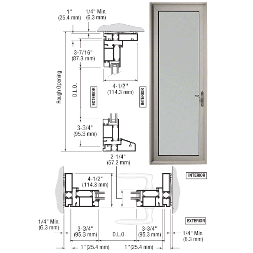 CRL-U.S. Aluminum TD91511 Clear Anodized Custom Single Series 900 Butt Hinged Terrace Door for Surface Mount Door Closer