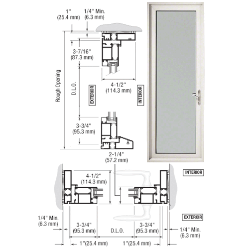 CRL-U.S. Aluminum TD91552 White KYNAR Paint Custom Single Series 900 Butt Hinged Terrace Door for Surface Mount Door Closer