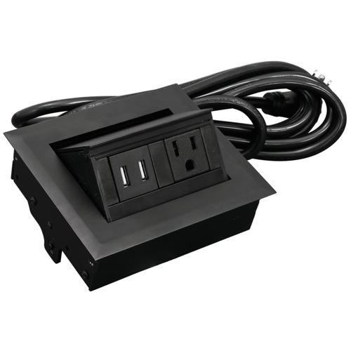 Hide-A-Dock Power/Data Station, 1 AC Outlet, 2 USB Ports 2 USB-A ports @ 10.5 watts each Aluminum housing, 2 USB-A ports @ 10.5 watts each, black Black