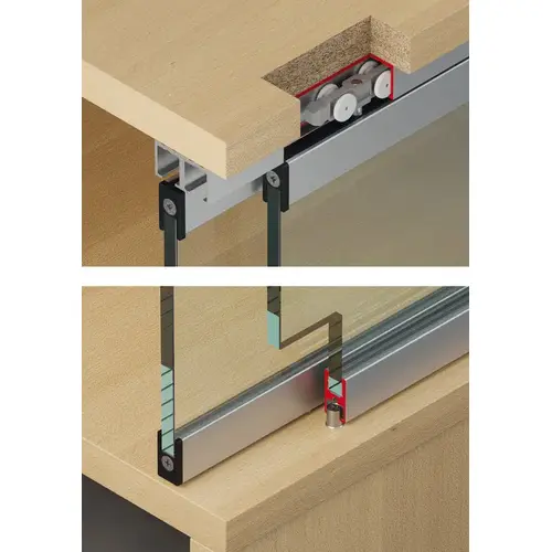Sliding Door Hardware, Slido F-Line21 20D, Set For 2 doors; With soft and self closing and opening mechanism, 20 kg (44 lbs) Infront, for 2 doors, with soft and self closing mechanism on one side, 20 kg