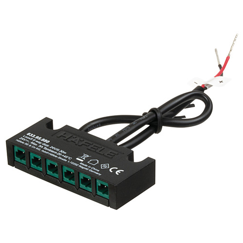 6-Way Distributor, with Bare Wire Ends for Hardwired Applications 24 V 24 V Black