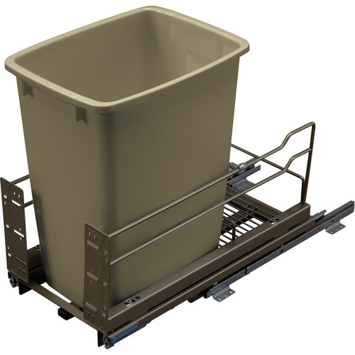 Waste Bin Pull-Out, Kessebhmer Single Bottom Mount 49 l 52 qt 610 mm Champagne, 52 qt Frame: Steel, powder-coated Bin: Plastic