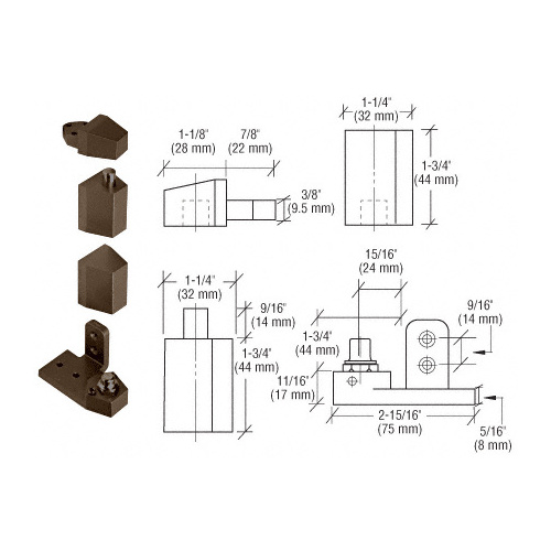 CRL 0P31LHDU Dark Bronze Offset Left Hand Pivot Set with 1/8" Recess