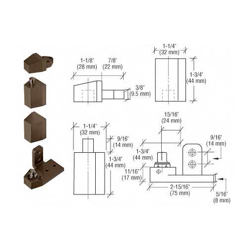 CRL 0P31RHDU Dark Bronze Offset Right Hand Pivot Set with 1/8" Recess