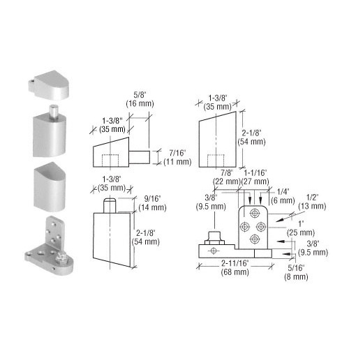 CRL 0P34LHA Aluminum Offset Left Hand Pivot Set Flush with Frame Face