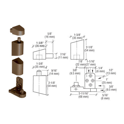 CRL 0P34LHDU Dark Bronze Offset Left Hand Pivot Set Flush with Frame Face