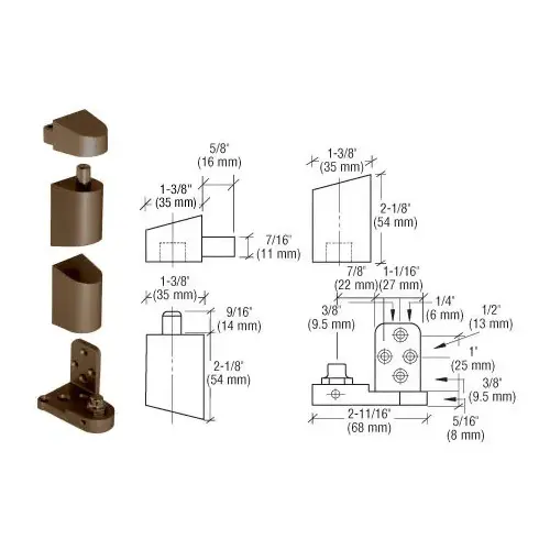 Dark Bronze Offset Left Hand Pivot Set Flush with Frame Face