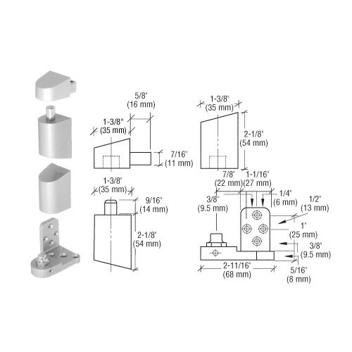 CRL 0P34RHA Aluminum Offset Right Hand Pivot Set Flush with Frame Face