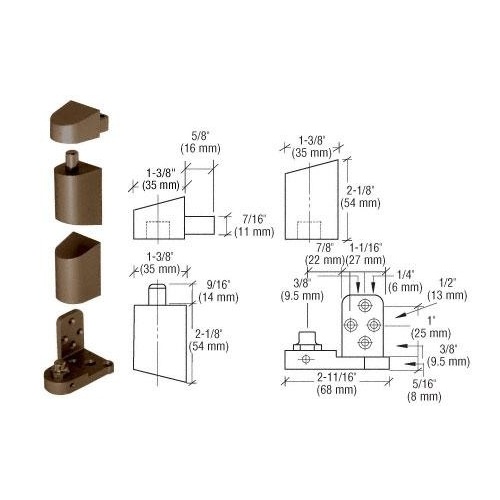 CRL 0P34RHDU Dark Bronze Offset Right Hand Pivot Set Flush with Frame Face