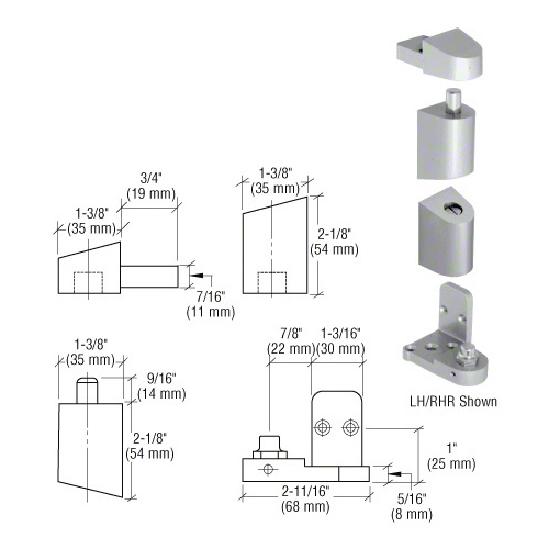 CRL 0P40011L Aluminum Left Hand 0P400 Top and Bottom Pivot Set