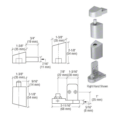 CRL 0P40011R Aluminum Right Hand 0P400 Top and Bottom Pivot Set