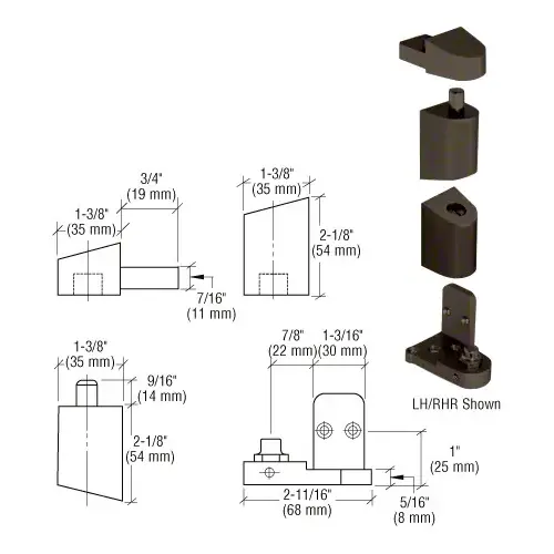 Dark Bronze Left Hand 0P400 Top and Bottom Pivot Set