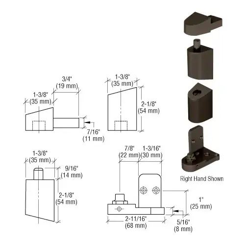 Dark Bronze Right Hand 0P400 Top and Bottom Pivot Set