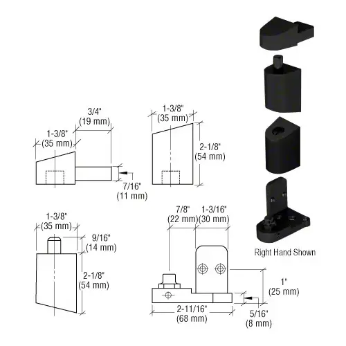 Black Right Hand 0P400 Top and Bottom Pivot Set